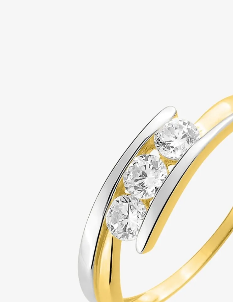 Bague bicolore or 375‰ et trilogie oxydes de zirconium SO OR