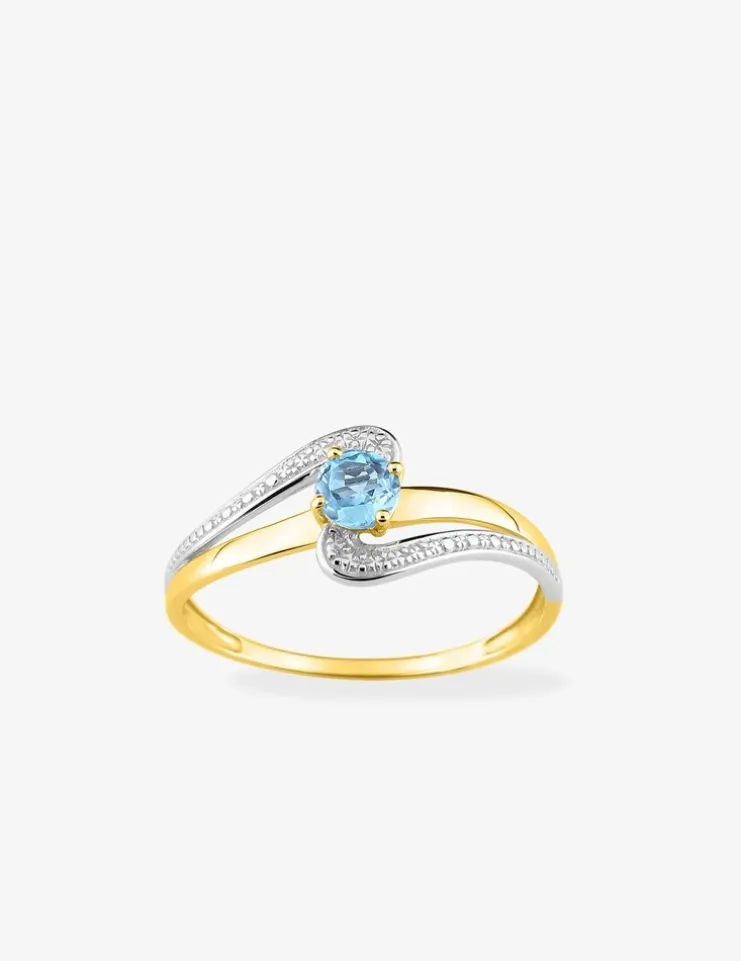 Bague bicolore or 375‰, topaze, diamantée SO OR