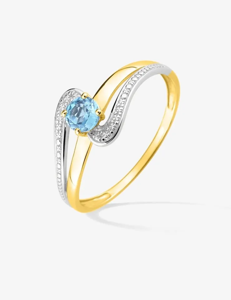 Bague bicolore or 375‰, topaze, diamantée SO OR