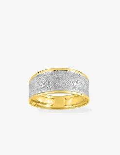 Bague bicolore or jaune 375 ‰ et rhodium effet sablé SO OR