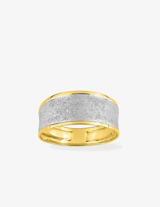 Bague bicolore or jaune 375 ‰ et rhodium effet sablé SO OR