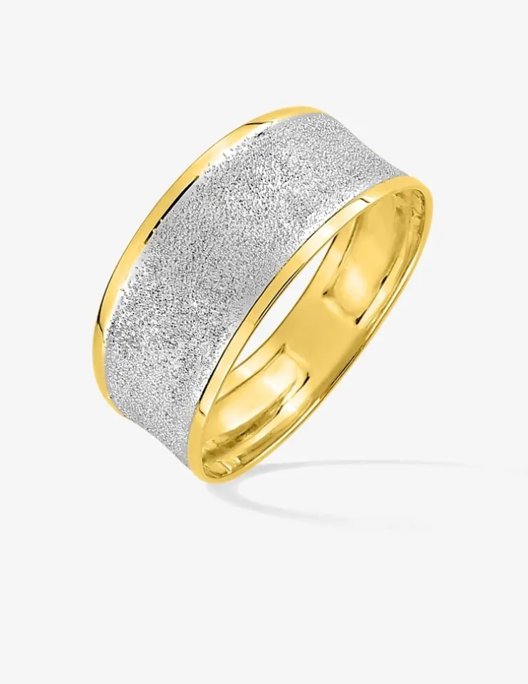 Bague bicolore or jaune 375 ‰ et rhodium effet sablé SO OR