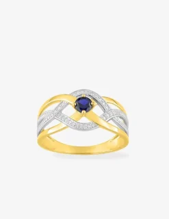 Bague bicolore or jaune 750 ‰, rhodium et saphir SO OR