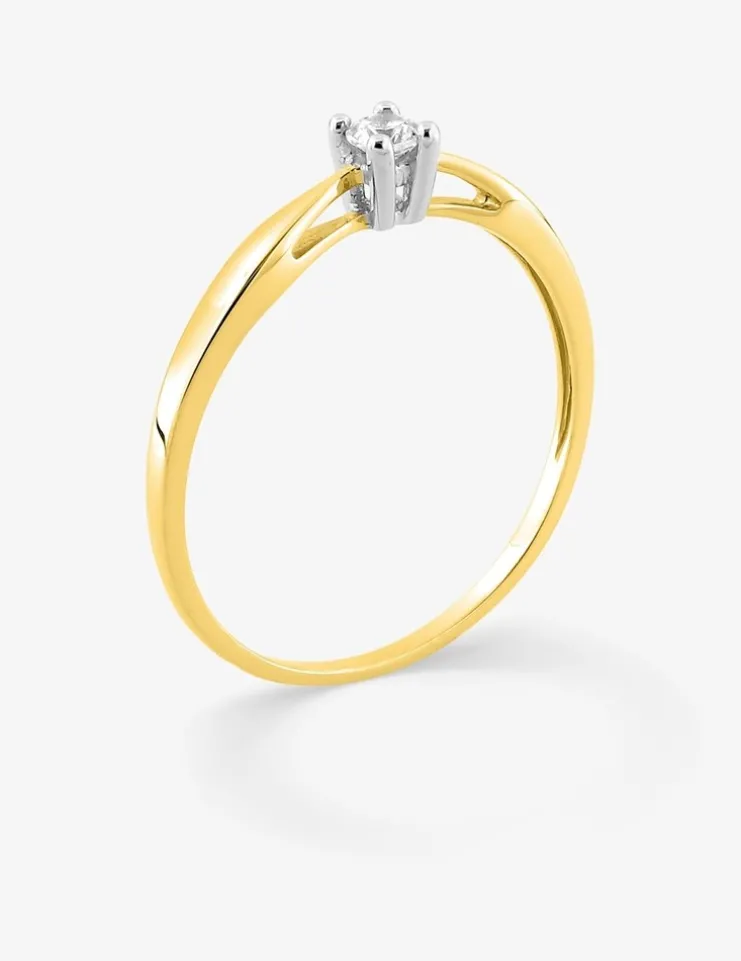 Bague bicolore or jaune 750 ‰ et oxyde de zirconium 0,10 ct SO OR