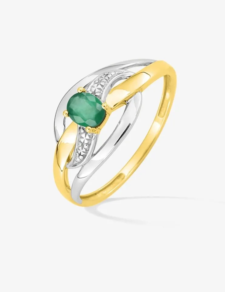 Bague bicolore or jaune 750 ‰, rhodium et émeraude SO OR