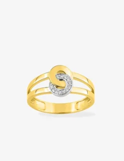 Bague cercles or jaune 375‰, rhodium et oxydes de zirconium SO OR