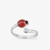 Bague coccinelle réglable argent rhodié 925 ‰ et laque rouge et noire SO OR