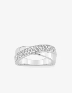 Bague croisée argent 925‰ rhodié et pavage oxydes de zirconium SO OR
