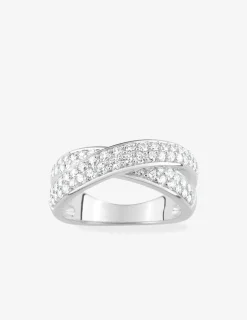 Bague croisée argent rhodié 925 ‰ et pavage oxyde de zirconium SO OR