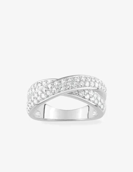 Bague croisée argent rhodié 925 ‰ et pavage oxyde de zirconium SO OR