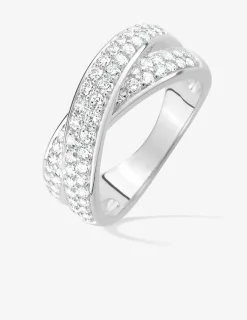 Bague croisée argent rhodié 925 ‰ et pavage oxyde de zirconium SO OR