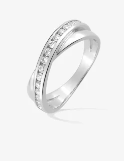 Bague croisée serti rail argent rhodié 925 ‰ et oxyde de zirconium SO OR