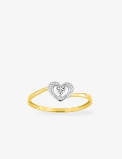 Bague cœur bicolore or 375 ‰ oxyde de zirconium, rhodium SO OR