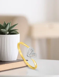 Bague cœur bicolore or 375 ‰ oxyde de zirconium, rhodium SO OR