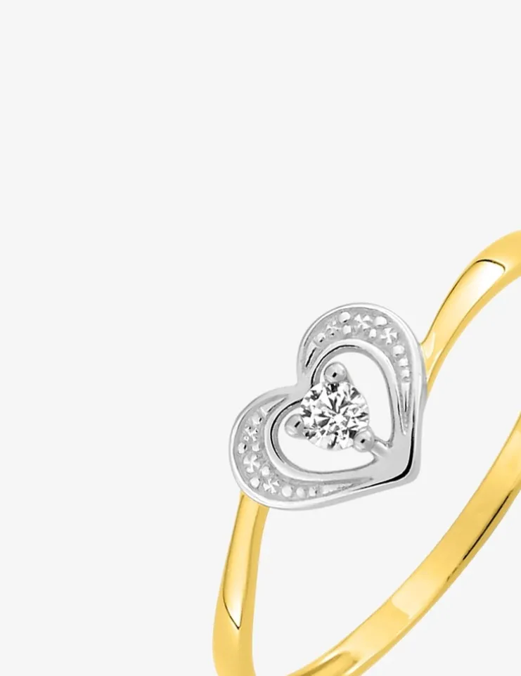 Bague cœur bicolore or 375 ‰ oxyde de zirconium, rhodium SO OR