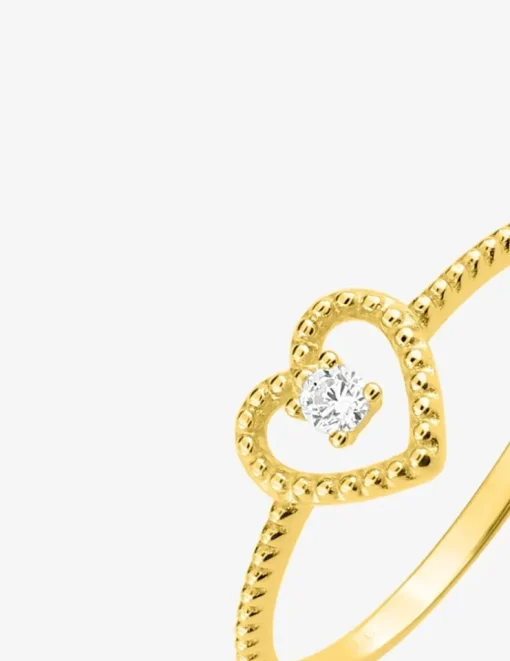Bague cœur effet perlé or jaune 375‰ et oxyde de zirconium SO OR