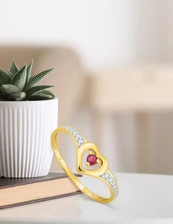 Bague cœur or jaune 375‰ et rubis SO OR