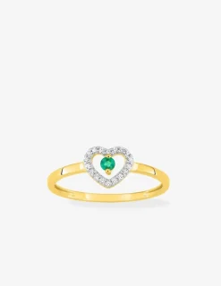 Bague cœur or jaune 375‰, émeraude et oxydes de zirconium SO OR