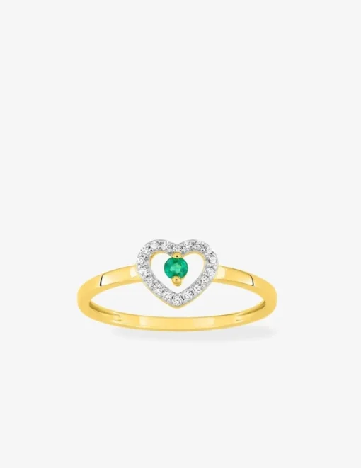 Bague cœur or jaune 375‰, émeraude et oxydes de zirconium SO OR