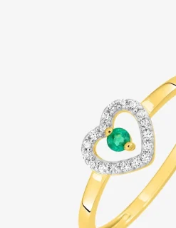 Bague cœur or jaune 375‰, émeraude et oxydes de zirconium SO OR