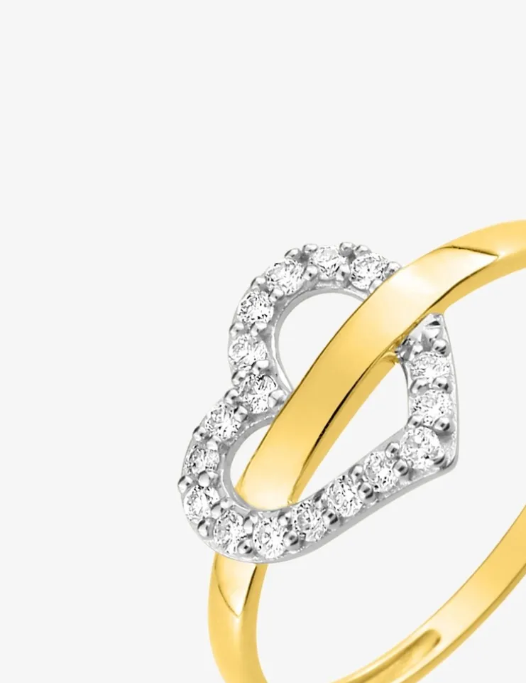 Bague cœur oxydes de zirconium traversé par anneau or jaune 375‰ SO OR