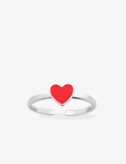 Bague cœur réglable argent rhodié 925 ‰ et laque rouge SO OR