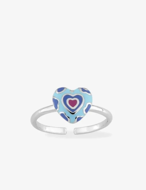 Bague cœur réglable motif léopard argent rhodié 925 ‰ et laque bleue SO OR