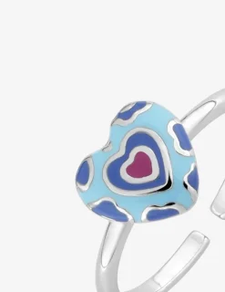 Bague cœur réglable motif léopard argent rhodié 925 ‰ et laque bleue SO OR