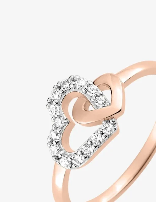 Bague cœurs entrelacés plaqué or rose, rhodium et oxydes de zirconium SO OR