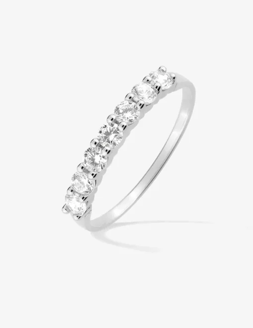 Bague demi-alliance or blanc 750 ‰ et oxyde de zirconium 0,50 ct SO OR