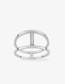 Bague double anneau argent 925‰ rhodié et oxydes de zirconium SO OR