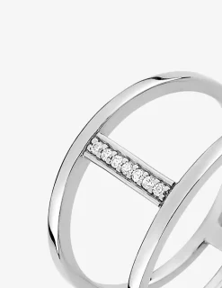 Bague double anneau argent 925‰ rhodié et oxydes de zirconium SO OR