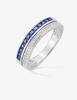 Bague double anneau argent 925‰ rhodié, oxydes de zirconium bleus et blancs SO OR