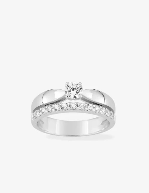 Bague double anneau en argent 925 ‰ rhodié et oxydes de zirconium SO OR