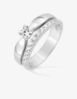 Bague double anneau en argent 925 ‰ rhodié et oxydes de zirconium SO OR