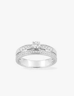 Bague double anneau en argent 925 ‰ rhodié et oxydes de zirconium blancs SO OR