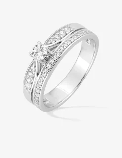 Bague double anneau en argent 925 ‰ rhodié et oxydes de zirconium blancs SO OR