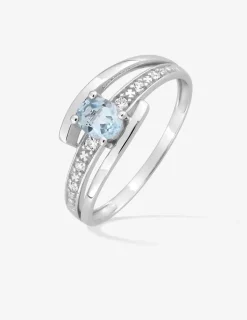Bague double branches or blanc 375‰, topaze, oxyde de zirconium SO OR