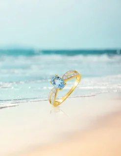 Bague double branches or jaune 375‰, topaze, oxyde de zirconium SO OR