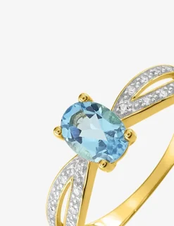 Bague double branches or jaune 375‰, topaze, oxyde de zirconium SO OR