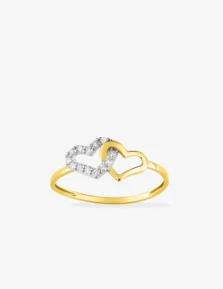 Bague double cœurs bicolore or 375 ‰ oxyde de zirconium SO OR