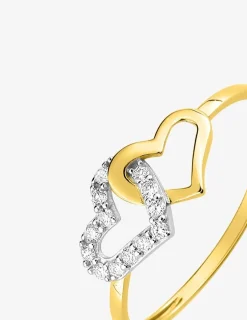 Bague double cœurs bicolore or 375 ‰ oxyde de zirconium SO OR