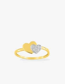 Bague double cœurs bicolore or 375 ‰ oxyde de zirconium SO OR