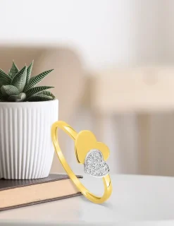 Bague double cœurs bicolore or 375 ‰ oxyde de zirconium SO OR
