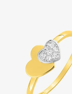 Bague double cœurs bicolore or 375 ‰ oxyde de zirconium SO OR