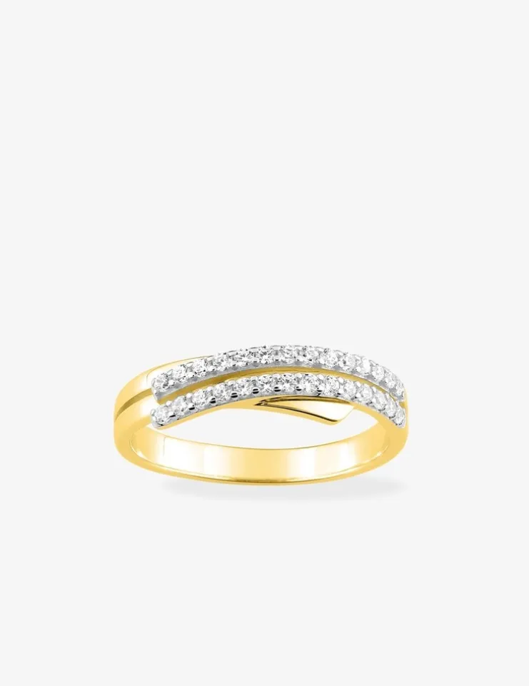 Bague double plaqué or oxydes de zirconium et rhodium SO OR