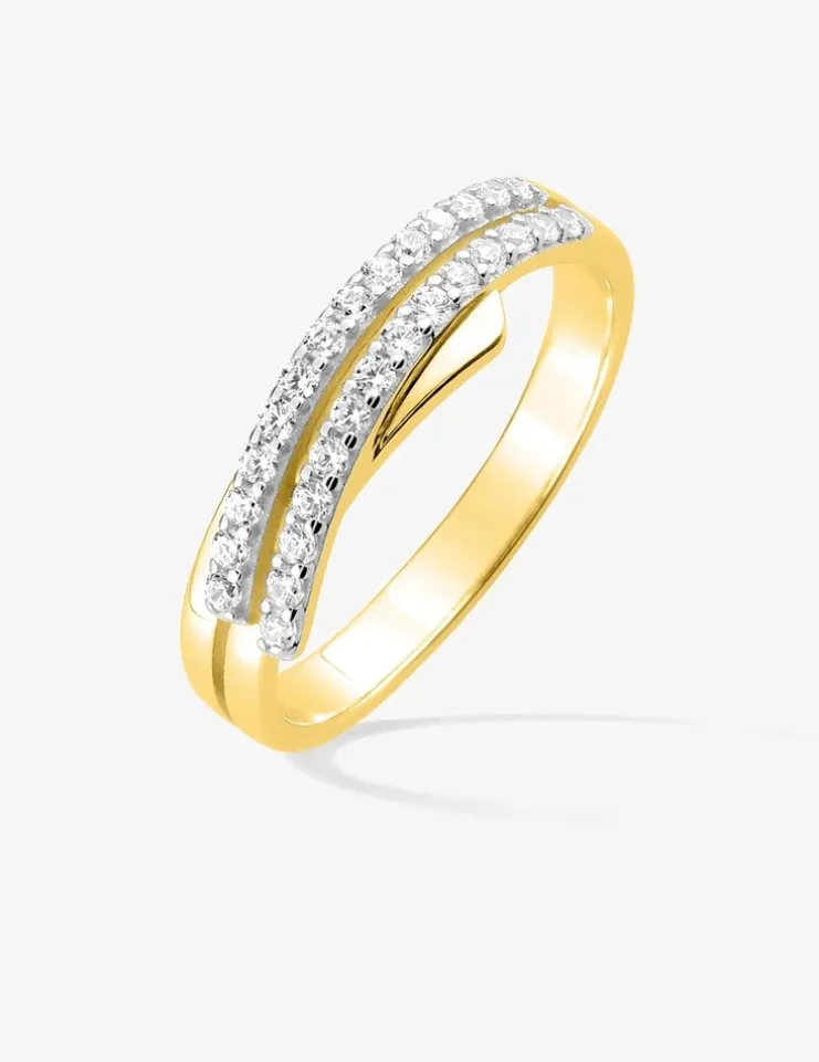 Bague double plaqué or oxydes de zirconium et rhodium SO OR