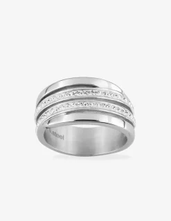 Bague en acier avec cristaux synthétiques blancs SO OR