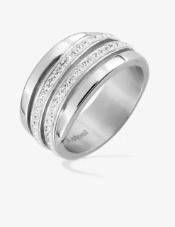 Bague en acier avec cristaux synthétiques blancs SO OR