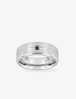 Bague en acier gris avec oxyde de zirconium noir SO OR